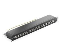 deleyCON CAT6a 24-Port Network Panel Desktop 19-Inch Rack Integration Server Mounting Shielded 24x RJ45 Ports TIA568A TIA568B - Black