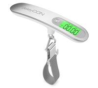 deleyCON Digital Luggage Scales with Display (up to 50 kg, Includes Battery) Portable Scales with Hook for Travel Suitcase Kitchen Fishing Hanging Scales Fish Scales with Tare Function Silver/White