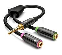 deleyCON Headphone Headset Splitter - Audio Jack Y Adapter Cable Stereo - 1x 3.5mm Jack Plug to 2x 3.5mm Jack Socket - Headphone and Microphone to 1x Jack Connection
