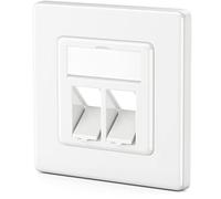 deleyCON LAN Junction Box, Wall Plate MK5677, 2 Port for Keystone Modules (RJ45, Coaxial, BNC, F-Connector, RJ-11, RCA, Toslink, PS2), 45° Angled Outlet, Metal, White