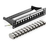 deleyCON Patchpanel Set Modular 1U (19 inch) rack installation and 24x Keystone Module CAT6a Compatible CAT5, CAT6, CAT7 and LAN network installation cable 12 Port Black