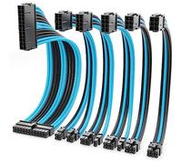 deleyCON Power Supply Cable Set 6-Piece 30 cm - Internal Graphics Card PC Computer Motherboard 18 AWG ATX 24-Pin EPS 4+4-Pin PCI Express 6+2-Pin & 6-Pin Power Cable Male to Female Black Blue