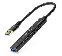 deleyCON USB HUB 4 Port - 4x USB-A Connections (1x USB 3.0 // 3x USB2.0 Sockets) - With 15cm (5.91") USB-A Connector Cable - Black