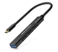 deleyCON USB HUB 4 Port - 4x USB-A Connections (1x USB 3.0 // 3x USB2.0 Sockets) - With 15cm (5.91") USB-C Connector Cable - Black