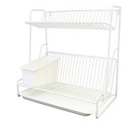 Delfinware 2003 Two Tier Dish Drainer with Drip Tray and Cutlery Holder, Plastic-Coated Steel, Made in England, 41 x 41 x 23 cm - White