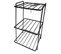 Delfinware 3-Tier Countertop Saucepan Stand - Plastic Coated Steel Pan Rack with Rubber Feet, Made in the UK, Space-Saving Kitchen Storage Organiser (Black)