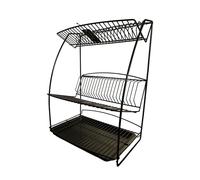 Delfinware Space Saving Multi Level Dish Drainer with Drip Tray (Black, Three Tier)