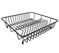 Delfinware Square Dish Drainer 37cm - UK Made Sturdy Black Rack with Rubber Feet, Plastic Coated Steel, Rust Resistant, Eco-Friendly Kitchen Plate & Cup Drainer - 37 x 37 x 9.5cm