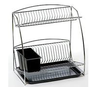 Delfinware Two Tier Dish Drainer - Stainless Steel and Black Plastic (3003bk)