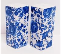 Delft Blue Salt & Pepper Set Rectangular Porcelain Blue Flowers Floral Shakers Pots Hand Decorated UK