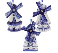 Delft Blue Windmill Ornaments, 3 Assorted