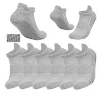 Delgent Non Slip Grip Socks Cotton Trainer Ankle Socks for Men Women Yoga Sports Running 6 Pairs(L:43-46,Light Grey)