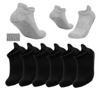 Delgent Non Slip Grip Socks Cotton Trainer Ankle Socks for Men Women Yoga Sports Running 6 Pairs(M:39-42,Black)