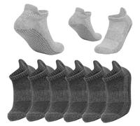 Delgent Non Slip Grip Socks Cotton Trainer Ankle Socks for Men Women Yoga Sports Running 6 Pairs(S:35-38,Dark Grey)