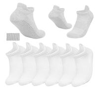Delgent Non Slip Grip Socks Cotton Trainer Ankle Socks for Men Women Yoga Sports Running 6 Pairs(XL:47-50,White)