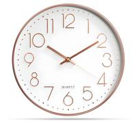Delgeo Modern Silent Wall Clock 25-30cm, Minimalist Rose Gold Clock for Living Room & Kitchen,Premium Wall Decor for Home Office