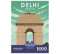 Delhi India Travel Poster 1000 Piece Jigsaw Puzzle, Old Europe Travel Artwork, Decorative Artwork, Matte Printed Jigsaw, Family Night Game for Adults, 70x50cm/1000pcs