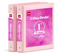 Deli 1-inch 3 Ring Binder with 2 Interior Pockets, 175 Sheets Capacity, 1 inch Binders fits 11" x 8.5" US Letter Size, Pink, 2 Pack