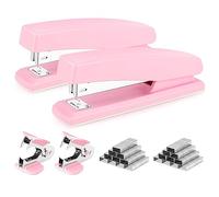 Deli 2 Pack Heavy Duty Desktop Staplers with 2000 Staples & 2 Removers, 25 Sheet Capacity, Dual Stapling Modes, Office & Home Essentials, Pink