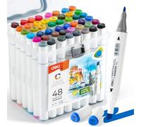 deli 48 Colours Dual Tip Alcohol Markers Set, Permanent Art Pens with Fine & Chisel Nibs, Alcohol-Based Colouring Markers in Plastic Carry Case, Drawing Pens for Adults, Students & Beginners Painting