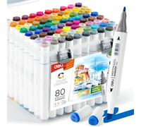 deli 80 Colours Alcohol Marker Pens Set, Dual Tip Permanent Art Markers with Fine & Chisel Tips, Colouring Pens for Adults, Artists & Students, Comes in a Durable Carry Case with Colour-Coded Caps