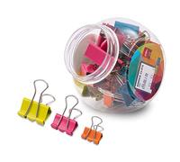 DELI Box of 24 Metal Clip Clips - 3 Different Sizes 25/19/15 mm Assorted Colours