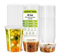 Deli Containers with Leakproof Lids-60 Sets [ 20sets-8oz, 20sets-16oz, 20sets-32oz] BPA-Free Plastic Microwaveable Clear Food Storage Container Premium Heavy-Duty, Freezer & Dishwasher Safe…