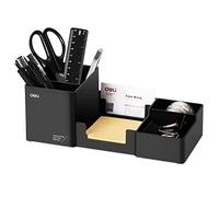 Deli Desk Organizer, Plastic Desktop Organizer with Pencil Holder and Sticky Note Tray, Office Stationery Supplies Organizers Accessories Caddy, 6 Compartments, Black