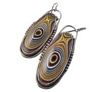 Deli e Oval Silver Color Earrings for Women Boho Handmade Inlaid Round Brown Stone Dangle Earrings Jewelry Gift