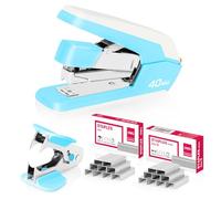 Deli Effortless Desktop Stapler, Heavy Duty Stapler, 40-50 Sheet Capacity, One Finger, No Effort, Includes 1500 Staples & Staple Remover, Sky Blue
