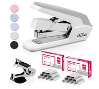 Deli Effortless Desktop Stapler, Heavy Duty Stapler, 40-50 Sheet Capacity, One Finger, No Effort, Includes Staples & Staple Remover, White