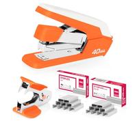 Deli Effortless Desktop Stapler, Heavy Duty Stapler, One Finger, No Effort, Includes 1500 Staples & Staple Remover, Orange