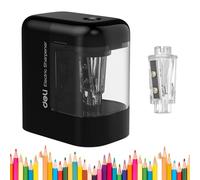 deli Electric Pencil Sharpener, Battery Operated Mini Electric Sharpener, Portable Automatic Pencil Sharpener for Kids, 6.5-8mm Pencils, Compact for Classroom, School & Home Office (Black)