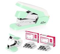 deli Green Effortless Desktop Stapler with 1500 Staples & Remover | 40-50 Sheet Capacity, Heavy Duty Stapler Set, One Finger, No Effort, Office Stationery Supplies for Home, School and Work