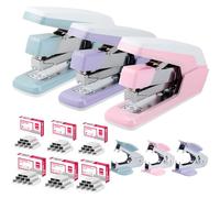 Deli Stapler, Effortless Staplers for Desk, 40-50 Sheet Capacity Heavy Duty Stapler, One Touch, No Effort, Easy to Load, Stapler with 1500 Staples & Staple Remover, 3 Pack, 3 Colors