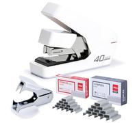 Deli Stapler, Effortless Staplers for Desk, 40 Sheet Capacity Heavy Duty Stapler, One Touch, No Effort, Easy to Load, Stapler with 2000 Staples & Staple Remover, Good for Office, Home Use, White