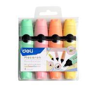 deli Highlighters - Macaron Pastel Collection, 4 Pack Coloured Mini Highlighter Pens, Thin Bullet Tip, School & Office Highlighters, Kids Highlighter