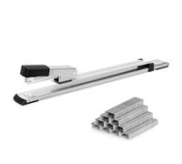 Deli Long Reach Stapler with 1000 Staples, 20 Sheet Capacity, Long Arm Standard Staplers for Booklet or Book Binding, Silver