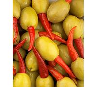 deli med - Greek Olives Stuffed with PIRI PIRI Peppers - 2Kg (Drained Weight)