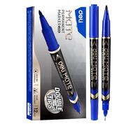 deli Permanent Marker Blue - Bullet & Metal Tip 1.0mm & 0.5mm - Thick & Fine Permanent Markers for Office, School, Art, Labelling, Writing