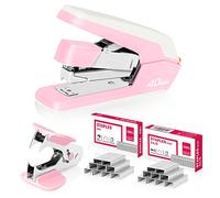 Deli Effortless Desktop Stapler, Heavy Duty Stapler, 40-50 Sheet Capacity, One Finger, No Effort, Includes 1500 Staples & Staple Remover, Pink