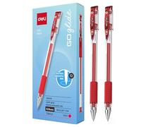 deli Red Gel Pens 0.5mm - 12 Pack Extra Smooth Red Ink Pens with Soft Grip & Clip - Fine Bullet Tip Gel Writing Pens for School, Office & Exam Marking