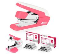 Deli Effortless Desktop Stapler, Heavy Duty Stapler, 40-50 Sheet Capacity, One Finger, No Effort, Includes 1500 Staples & Staple Remover, Rose Red