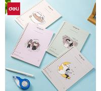 Deli Spiral Notebook, A5 (148x210mm), 80 Sheets/160 Pages, 70gsm - Perfect for Students, Office & Journaling，Meow Time Series，4-Pack
