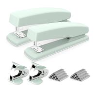 Deli Stapler, Desktop Stapler, 2 Pack, Office Stapler, 25 Sheet Capacity, Includes 2000 Staples and 2 Staple Removers, 2 Pack, Green
