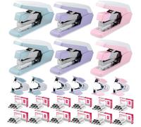Deli Stapler, Effortless Staplers for Desk, 40-50 Sheet Capacity Heavy Duty, One Touch, No Effort, Easy to Load, with 1500 Staples & Staple Remover, 6 Pack, 3 Colors