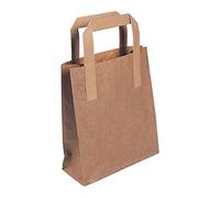 Deli Supplies 250 x Brown Sos Paper Tape Handle Bag Carriers Small (7" x 3" x 8.5" - 80 GSM) Bags Cheap Takeaway