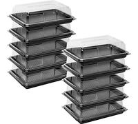 Deli Supplies Pack of 10 Mini Rectangle Food, Cake, Sandwich Platter Tray Set, Black Tray Base with Clear Lid Durable Buffet Catering Food Sandwich Trays (L250mm x W180mm x 70mm with Lids)