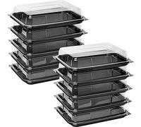 Deli Supplies Pack of 10 Small Rectangle Food, Cake, Sandwich Platter Tray Set, Black Tray Base with Clear Lid Durable Buffet Catering Food Sandwich Trays (L340mm x W250mm X D70mm with Lids)