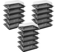 Deli Supplies Pack of 15 Mini Rectangle Food, Cake, Sandwich Platter Tray Set, Black Tray Base with Clear Lid Durable Buffet Catering Food Sandwich Trays (L250mm x W180mm x 70mm with Lids)